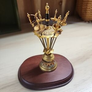 Vtg Toledo Spain Cocktail Appetizer Mini Sword Picks Set of 8 Enamel Brass Bell